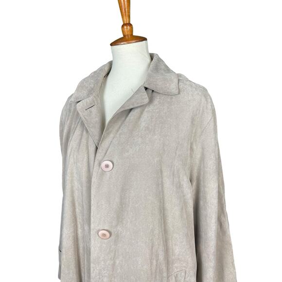 Vintage 90s London Fog Faux Suede Tan Trench Coat Size 8 Button Down w/Hood - Picture 4 of 15